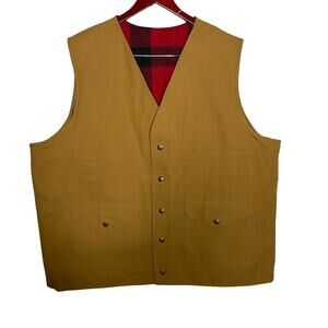 New VTG FILSON Reversible Tin Cloth VEST Tan/Red Buffalo Plaid Mackinaw Wool XXL